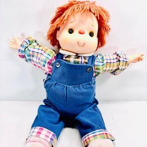Large 18” J Shin Ice Cream Doll Shaggy Orange Yarn Hair & Blue Overalls 1980’s